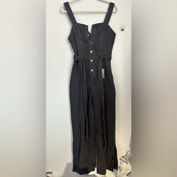 OAT aged Black Volcano Denim Overalls Wide Crop Artsy Boho Size 2 NWT - Picture 2 of 6